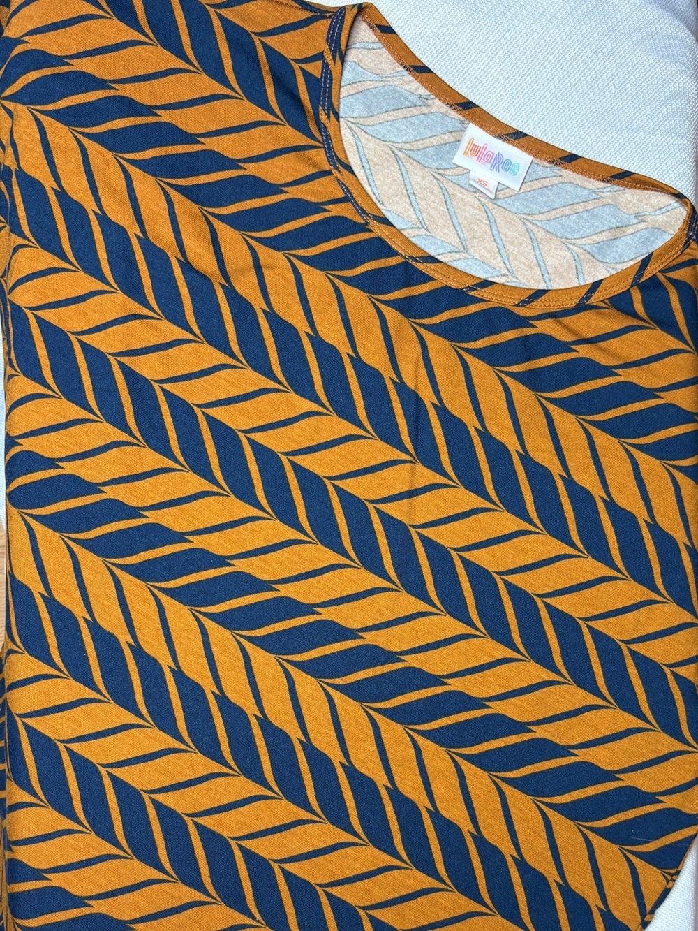 NWT LulaRoe Irma Tunic Shirt Mustard & Blue pattern stripes XS - fits like S - M